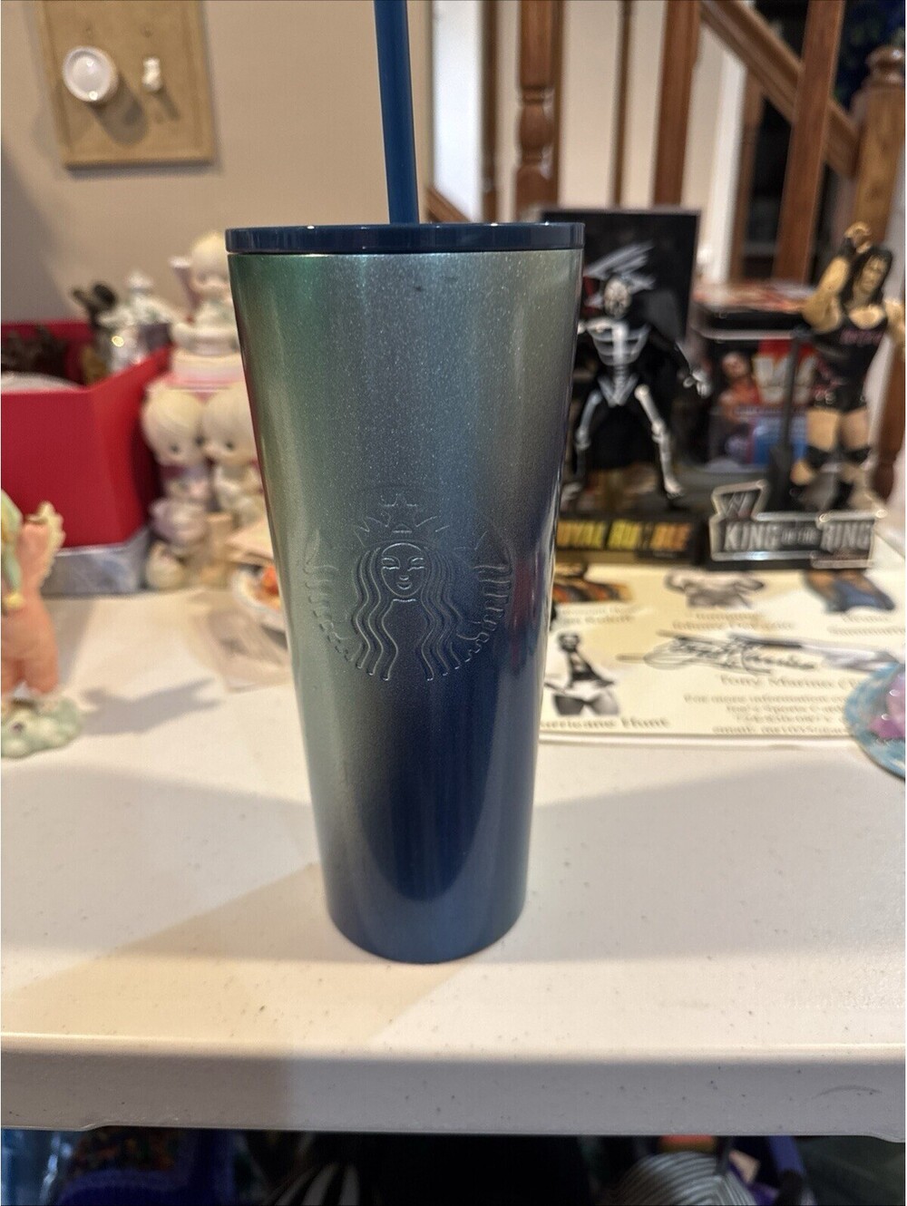 Starbucks Holiday 2021 Blue Green Ombre Venti Tumbler 24oz Metal